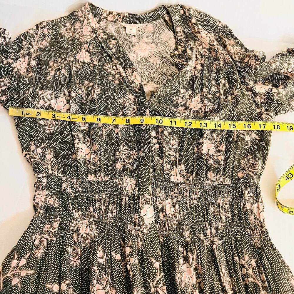 Caslon Floral Print Button Up Smacked Waist Maxi Dress Size XS Gray Cream - Picture 6 of 8